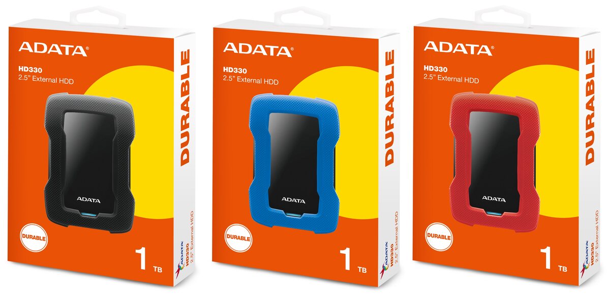 خرید هارد اکسترنال ای دیتا مدل HD330 ظرفیت 1 ترابایت از بین سه رنگ مختلف مشکی، قرمز و آبی